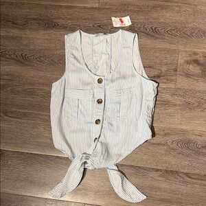 Dex Striped Sleeveless Button-Up Tie-Front Top NWT